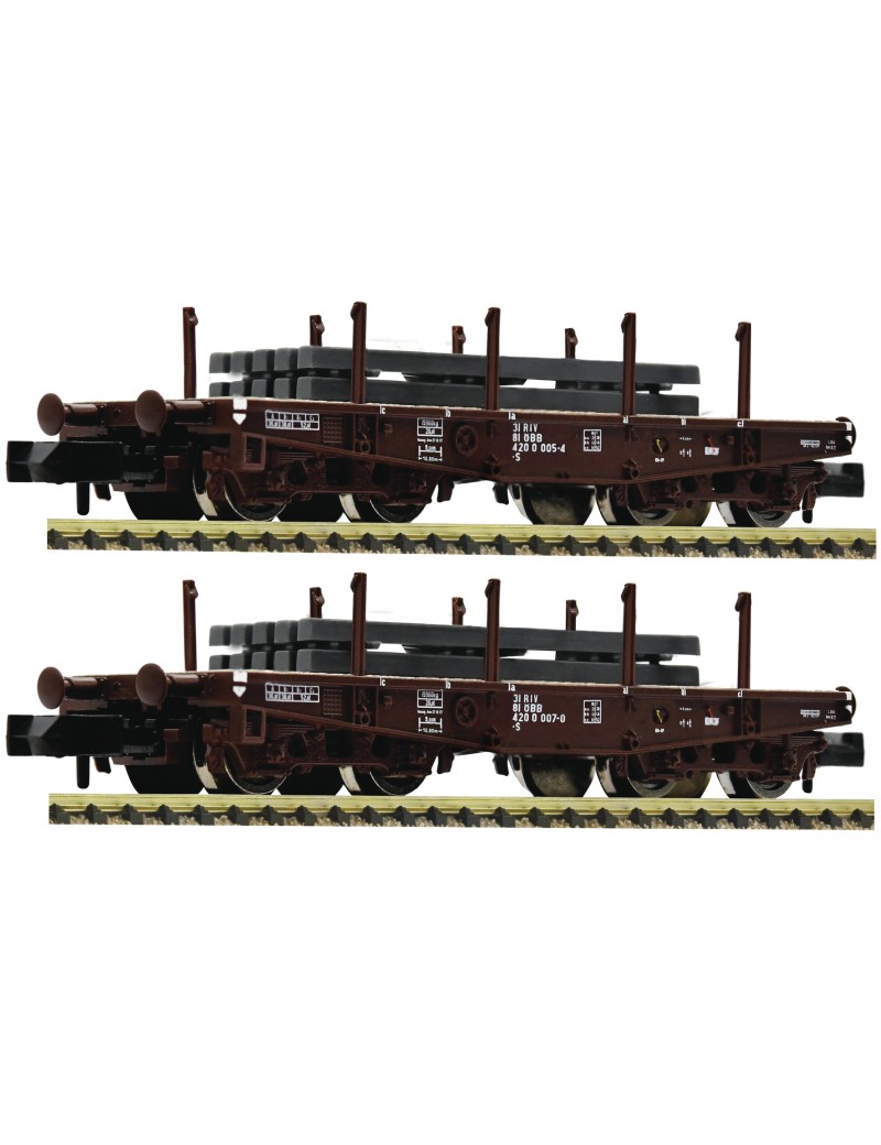 Set of 2 OBB heavy loading flat wagons era IV